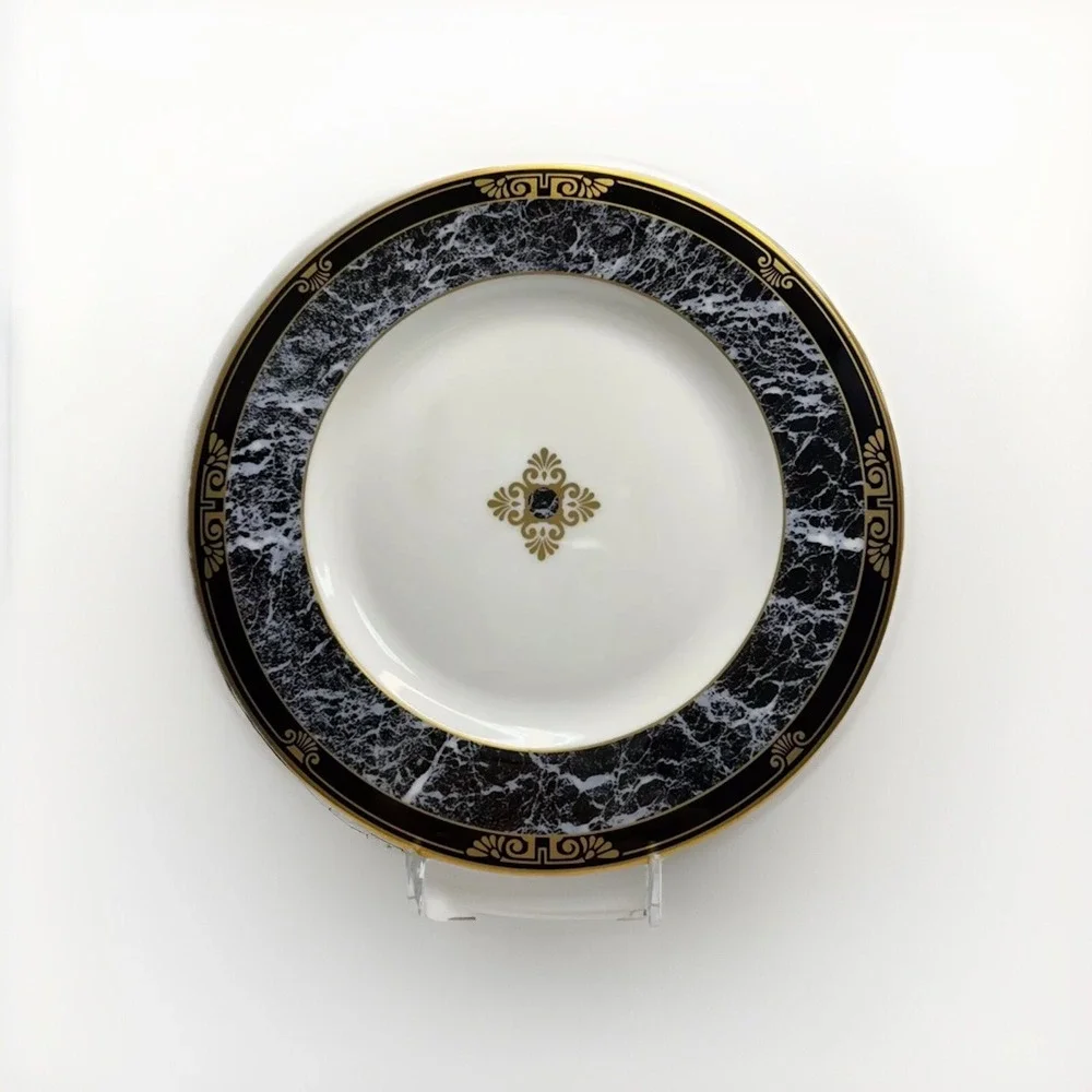 6 Dorian Marble Lenox Accent Collection Salad‎ Plate Medallion Black Marble Band
